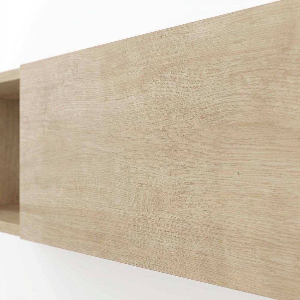 Alt View 4. FurniFact - Floating TV Stand with Oak Finish and Open Shelves for Modern Living - Gray.