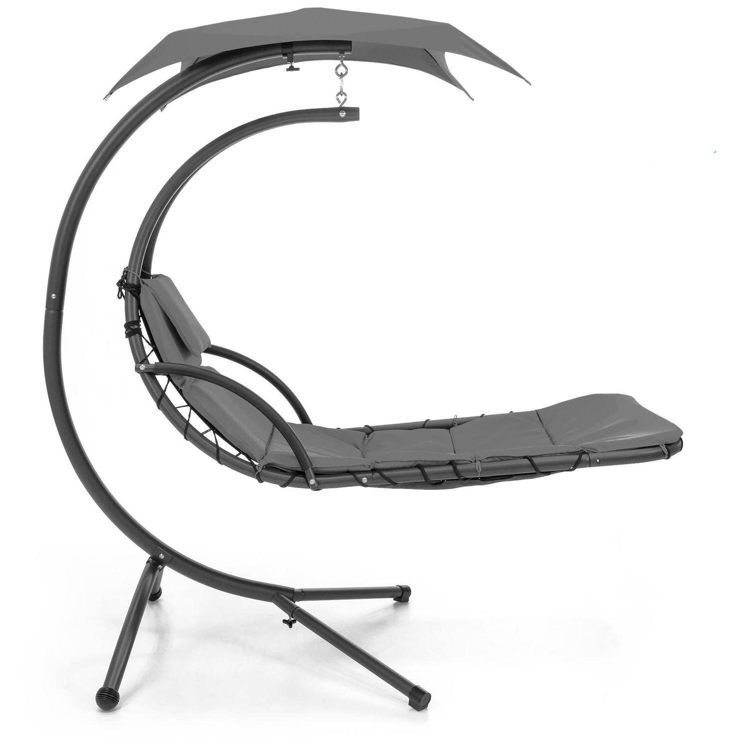 Left. Hivvago - Grey Single Person Sturdy Modern Chaise Lounger Hammock Chair Porch Swing - Grey.