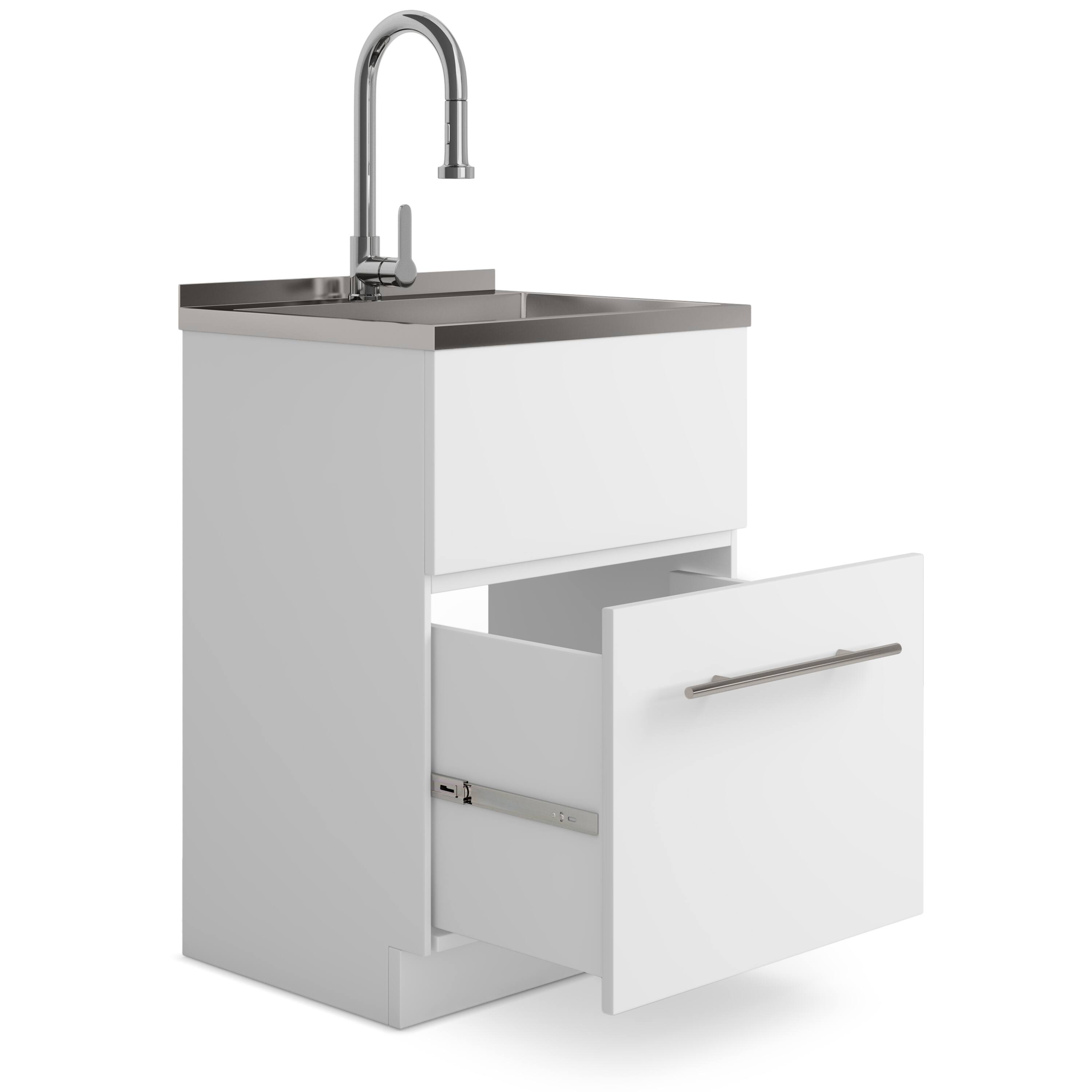 Back. Simpli Home - Metro  All-in-One 24-inch Utility Sink & Cabinet - Pure White.