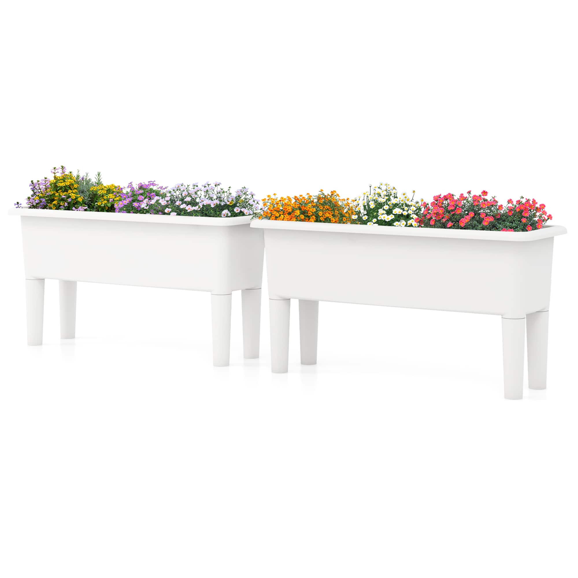 Gymax - 2 PCS Raised Garden Beds with Detachable Legs & Drainage Hole for Vegetables - White