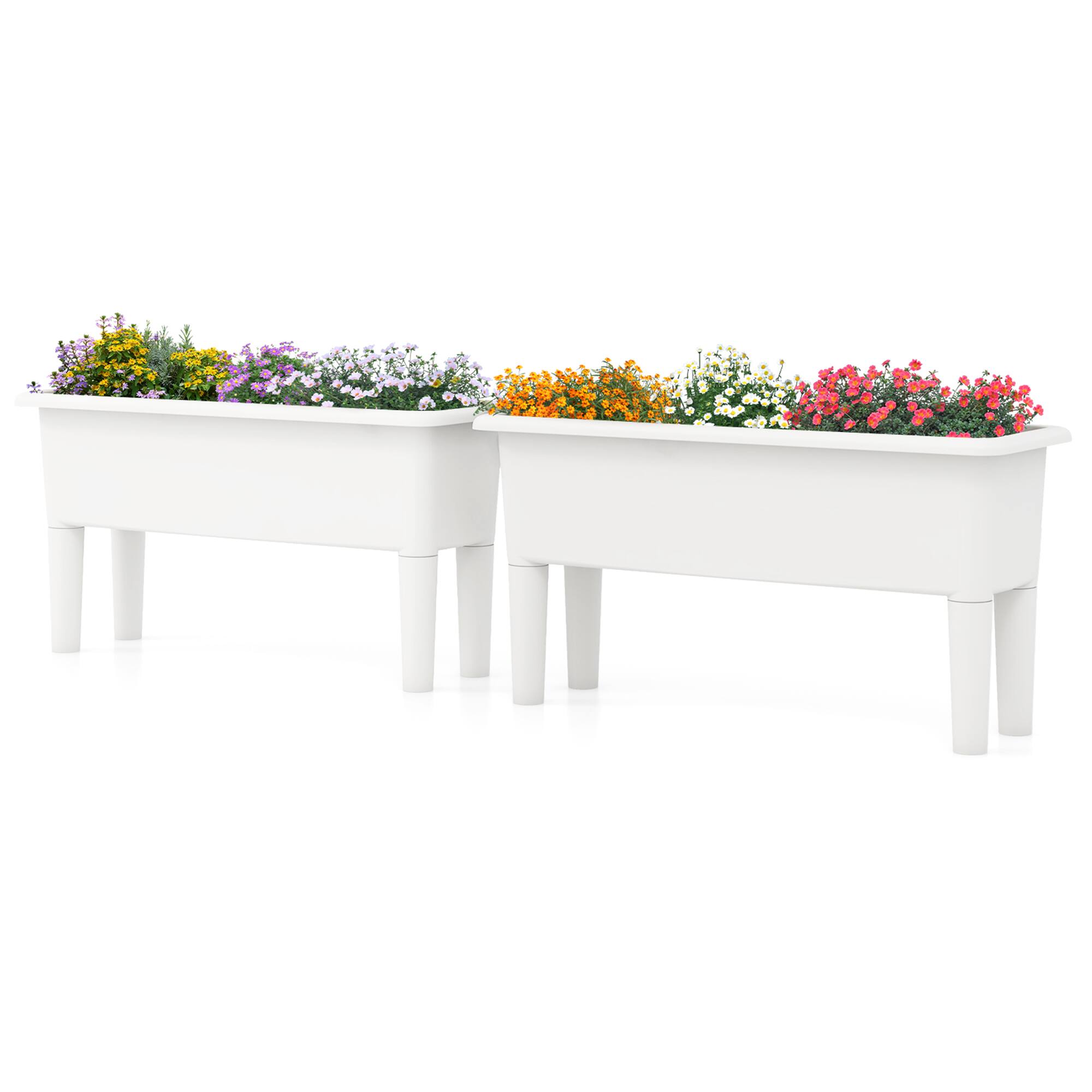 Front. Gymax - Gymax 2 PCS Raised Garden Beds with Detachable Legs & Drainage Hole for Vegetables White - White.