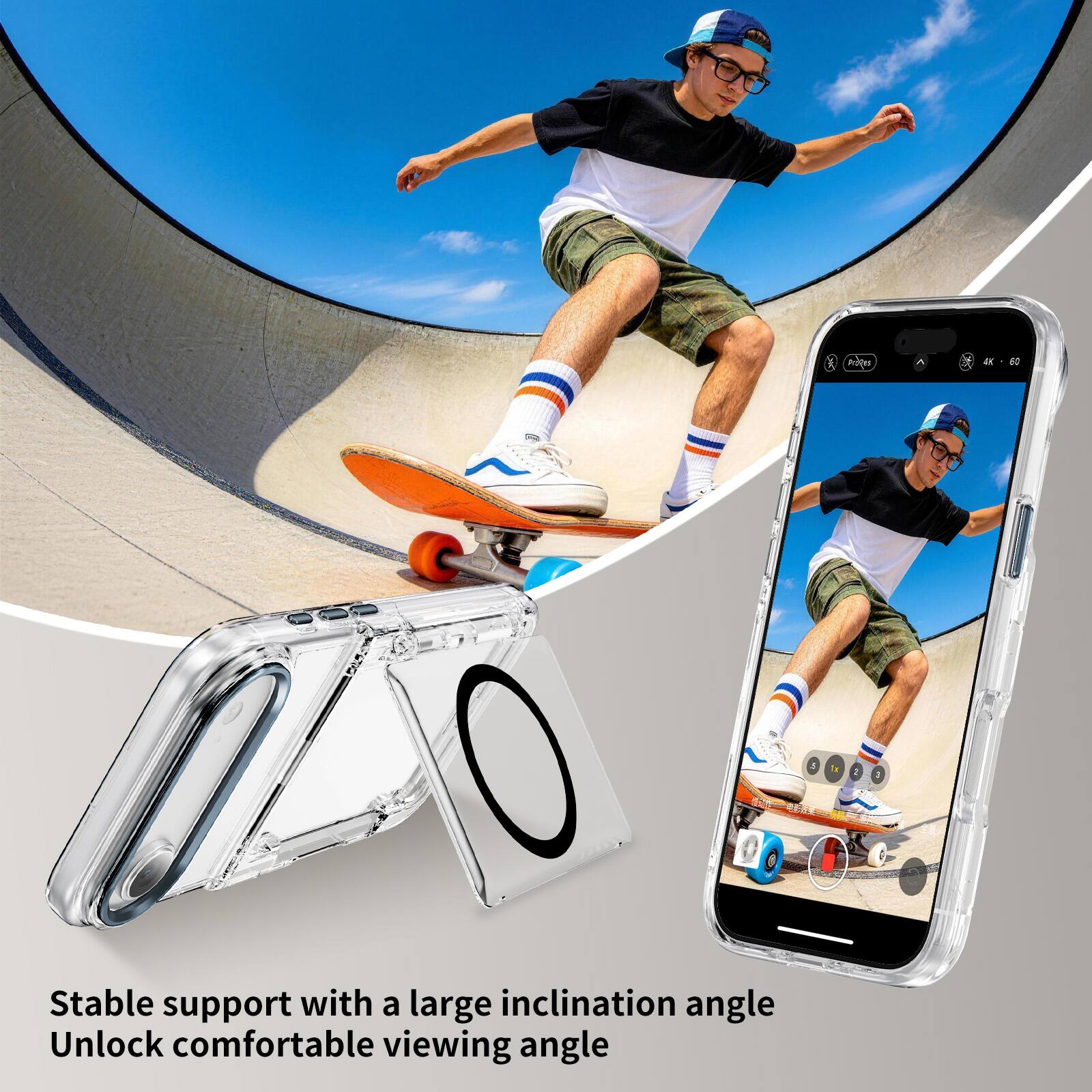 Stable support with a large inclination angle  
Unlock comfortable viewing angle