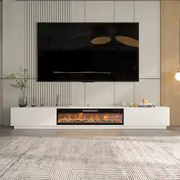 FUFU&GAGA - Modern Electric Fireplace TV Stand with Storage, Media Console with Adjustable Flame & Heater for Living Room - White
