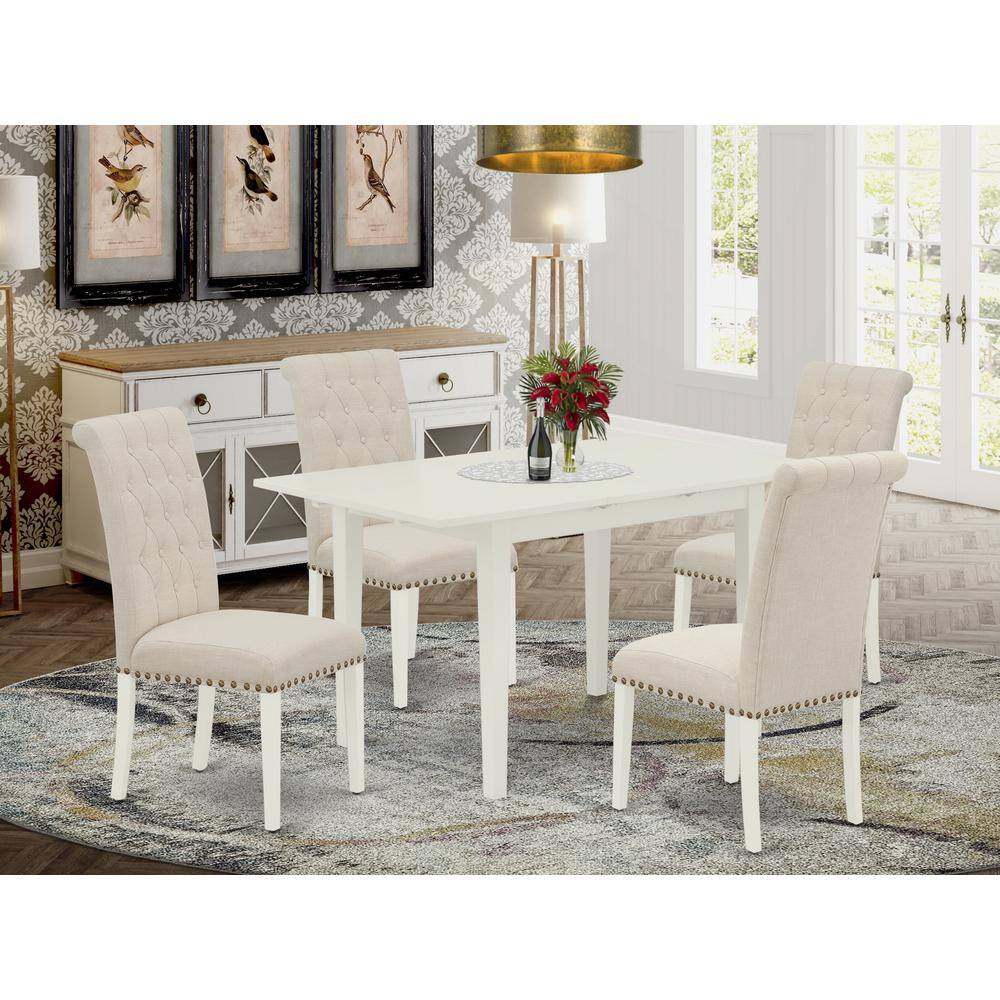 Back. East West Furniture - Dining Table- Dining Chairs - Brown.