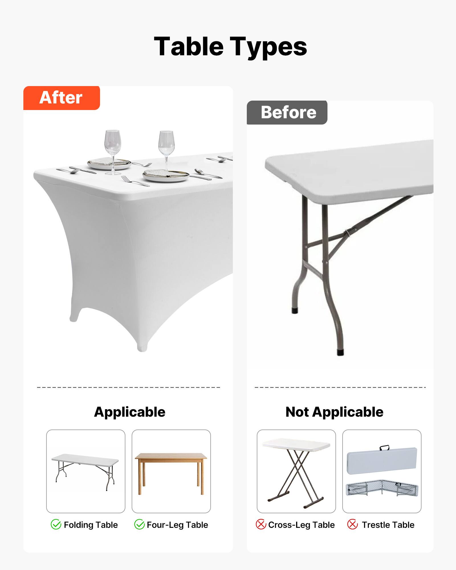 Table Types

After Before

Applicable Not Applicable

Folding Table Four-Leg Table Cross-Leg Table Trestle Table
