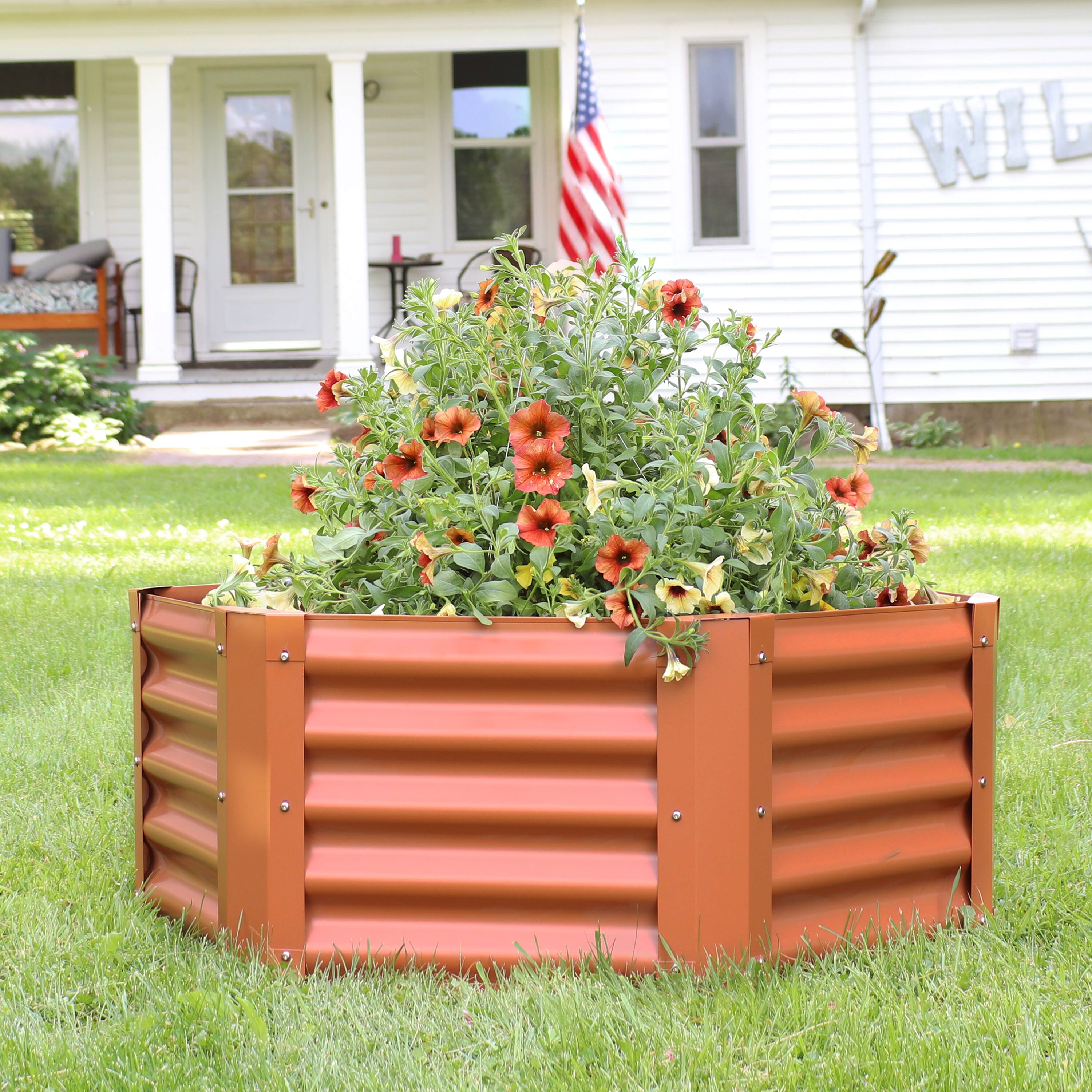 Alt View 1. Sunnydaze - Powder-Coated Steel Hexagon Raised Garden Bed - 41 in - Brown.