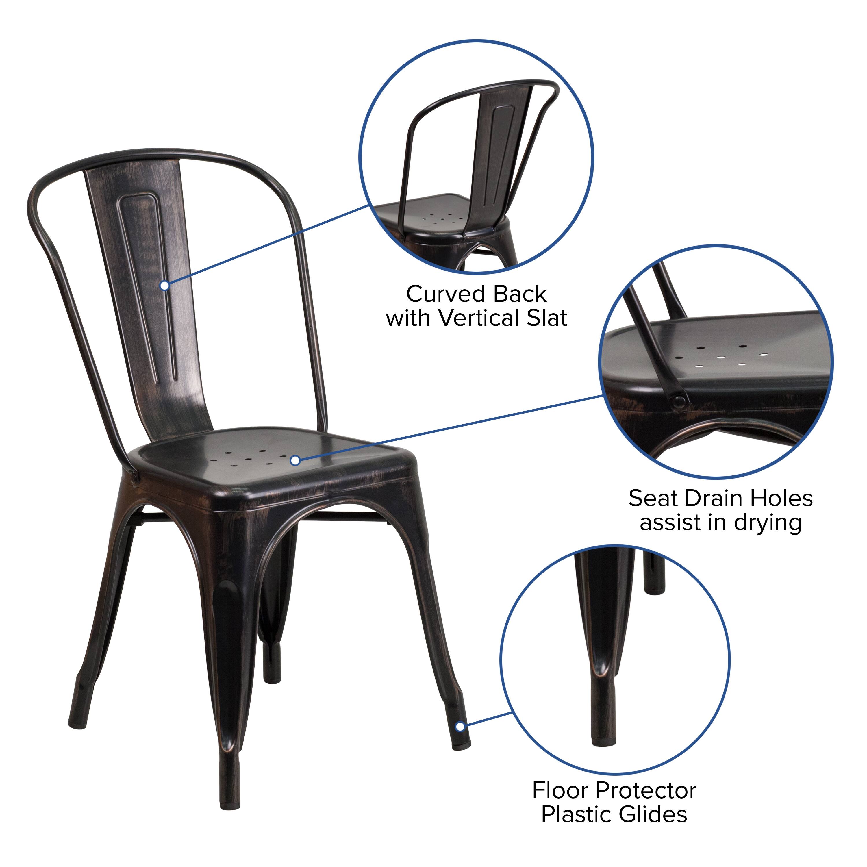 Curved Back with Vertical Slat  
Seat Drain Holes assist in drying  
Floor Protector Plastic Glides
