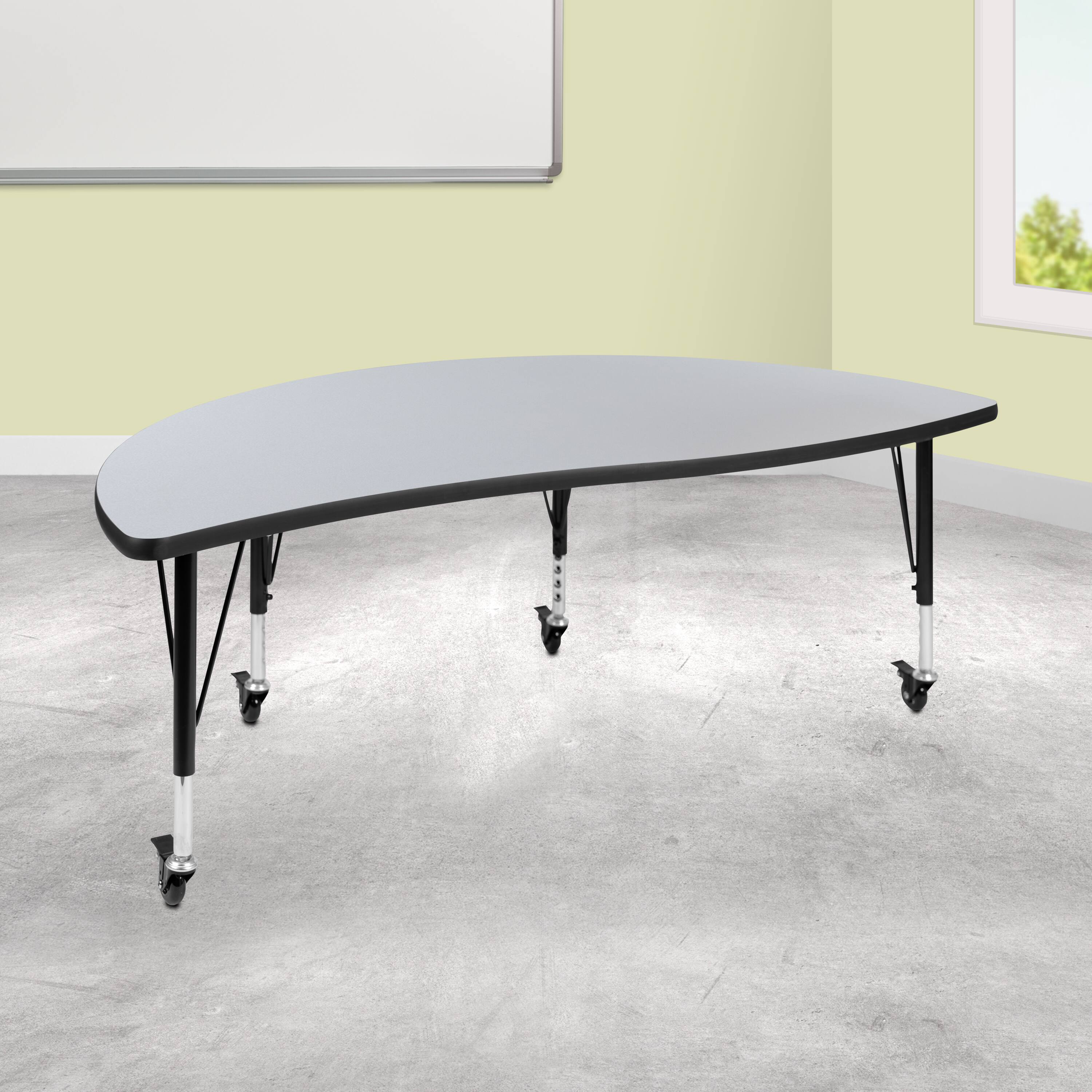 Alt View 1. Emma + Oliver - Mobile 60" Half Circle Wave Flexible Collaborative Kids Adjustable Activity Table - Grey.