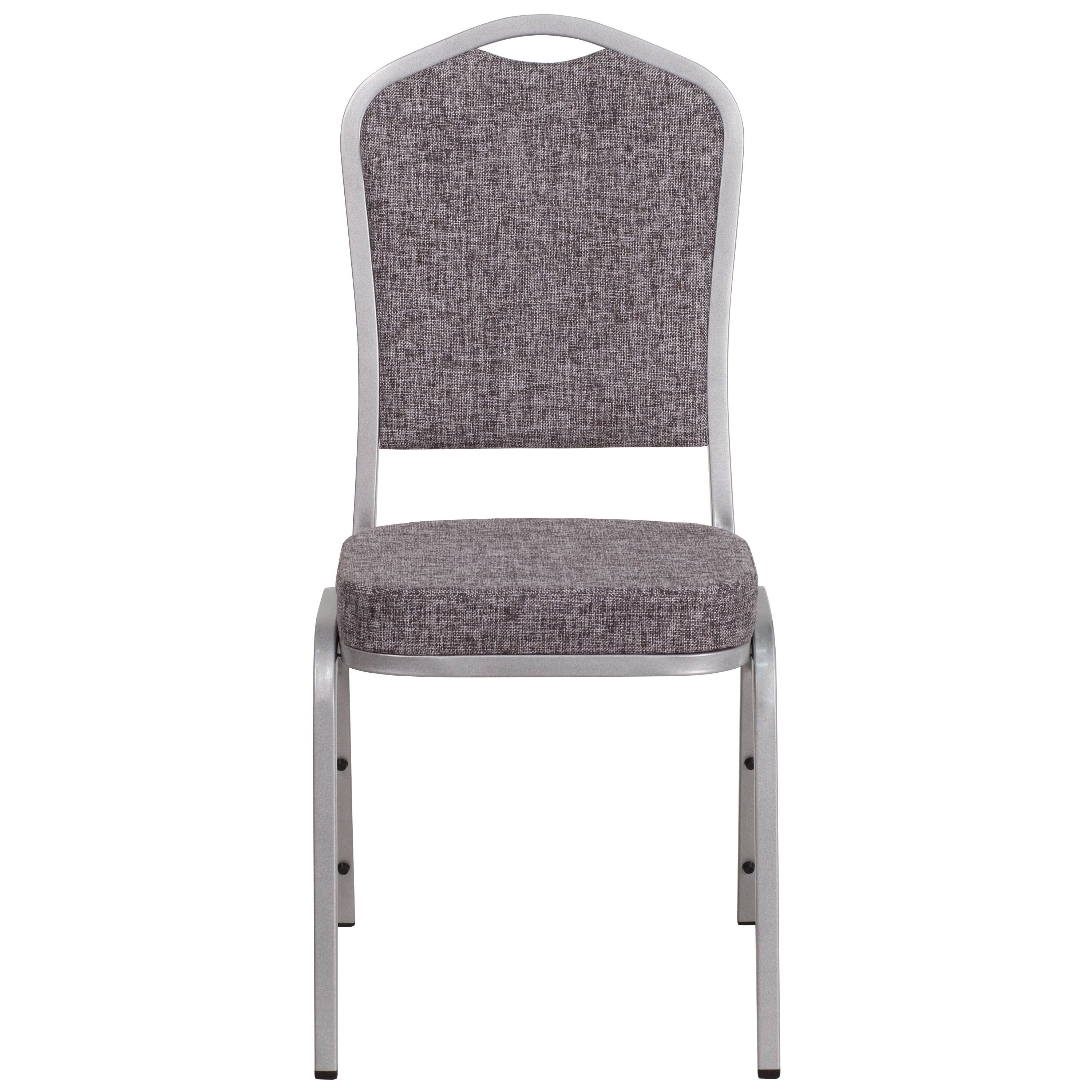 Alt View 7. Emma + Oliver - Crown Back Stacking Banquet Dining Chair - Herringbone Fabric/Silver Frame.