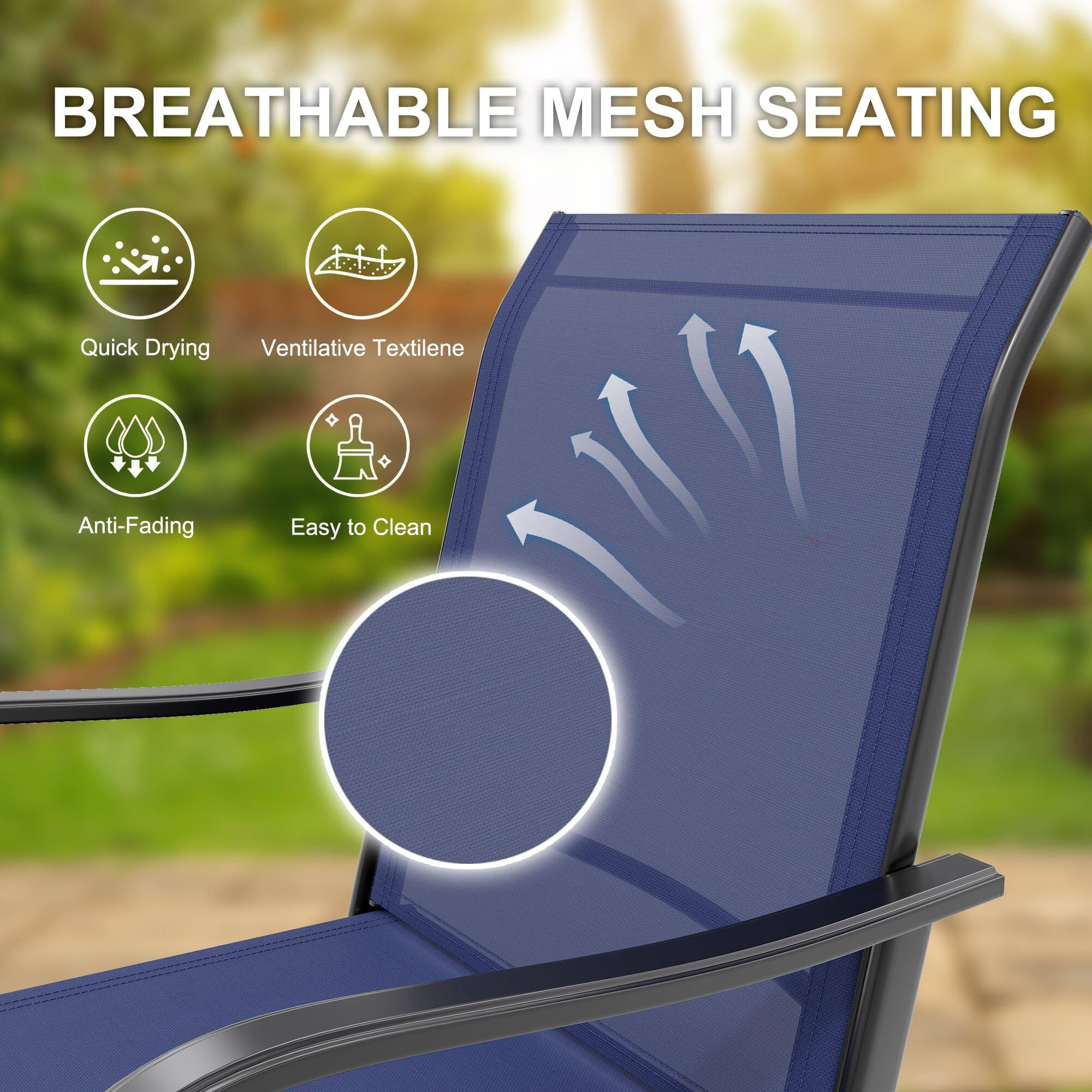 BREATHABLE MESH SEATING

- Quick Drying
- Ventilative Textilene
- Anti-Fading
- Easy to Clean