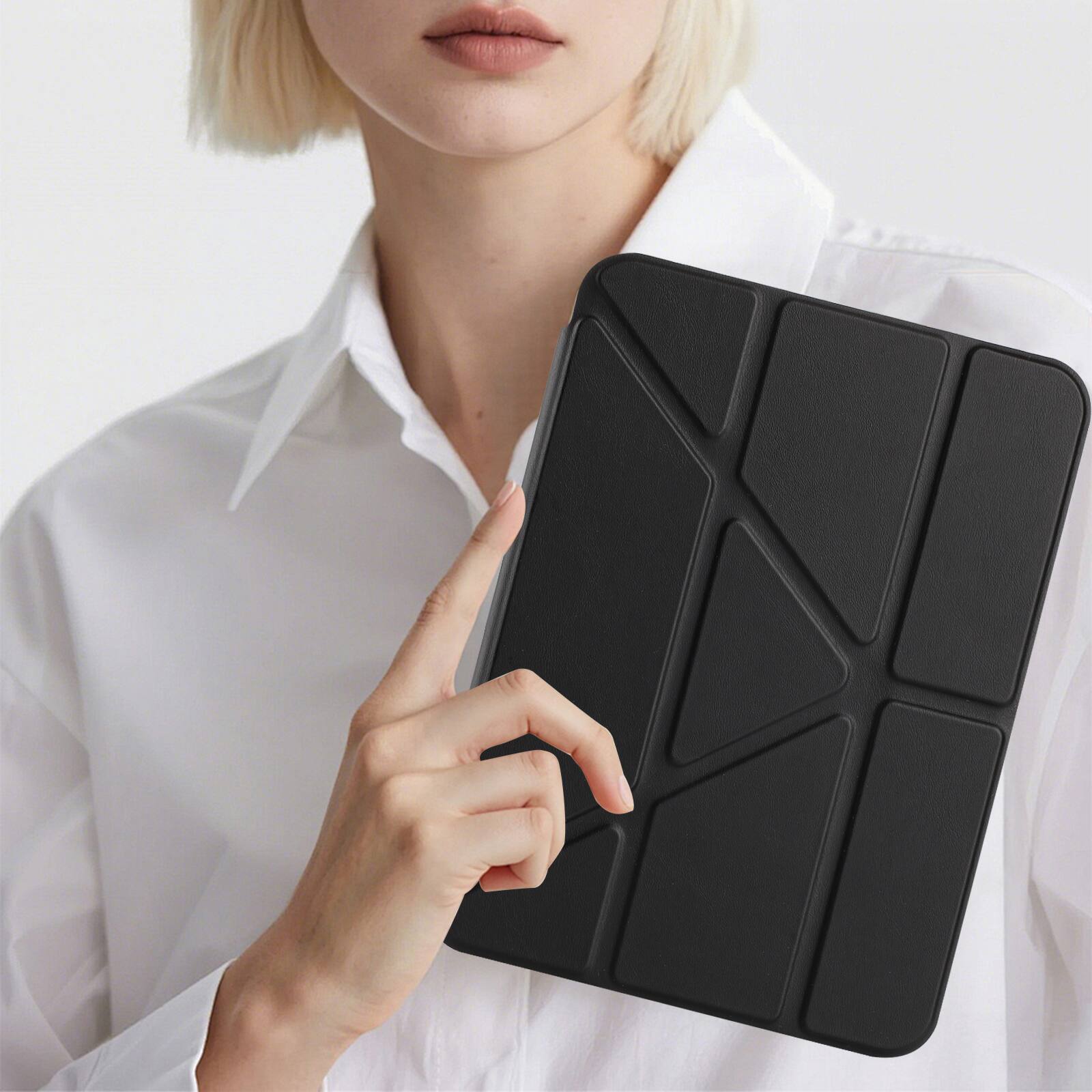 Alt View 2. Dteck - for Apple iPad mini (A17 Pro) 2024 & iPad mini 6th Gen 2021 Y-Fold Tablet Case,Shockproof Wallet Cover with Pen Holder - Black.