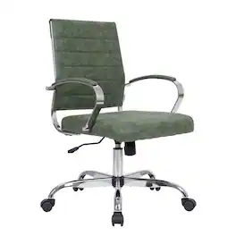 LeisureMod - Benmar Modern Leather Office Desk Chair with Ribbed Seat Design and Steel Frame Computer Chair - Green