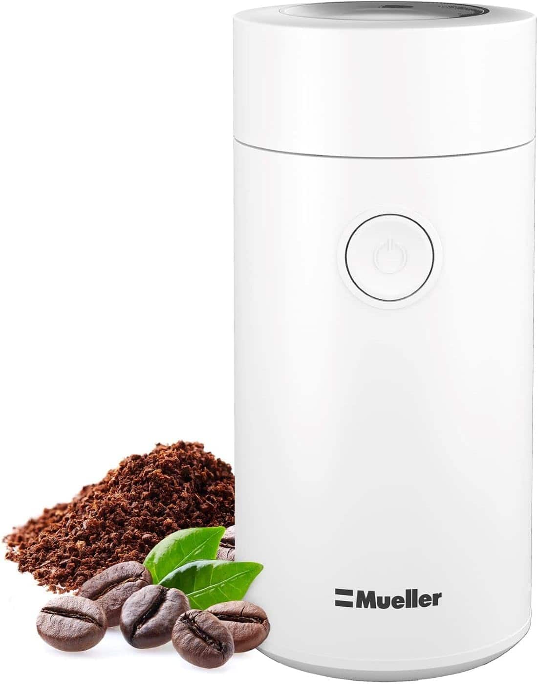 MuellerLiving - Electric Coffee Grinder for Spice, Nut, Herbs and Coffee Beans, Sharp Blade, Stainless Steel - White