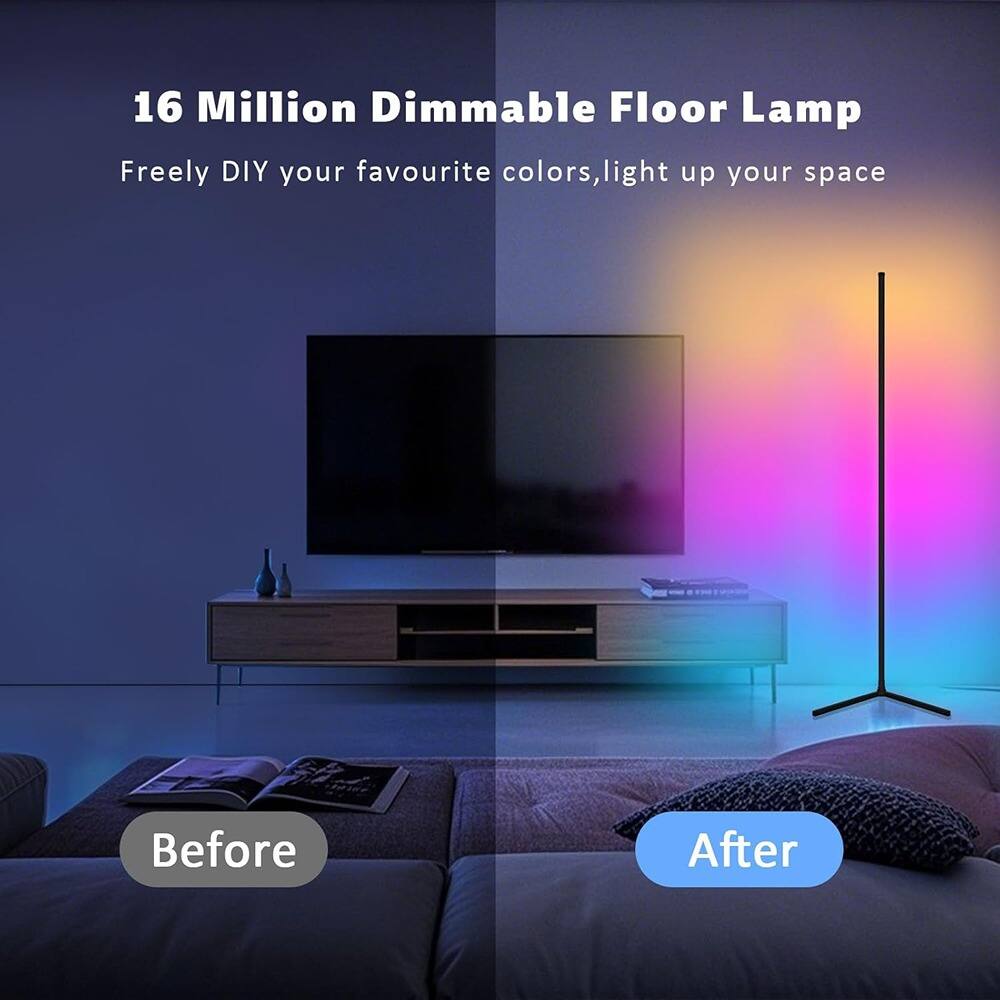 16 Million Dimmable Floor Lamp  
Freely DIY your favourite colors, light up your space  

Before  
After