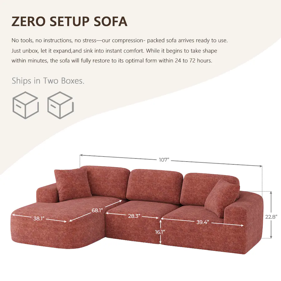 Compressed Bricks Tools Dowinx No Assembly Modular Sectional Sofa with Chaise, Bouclé Inspired ...