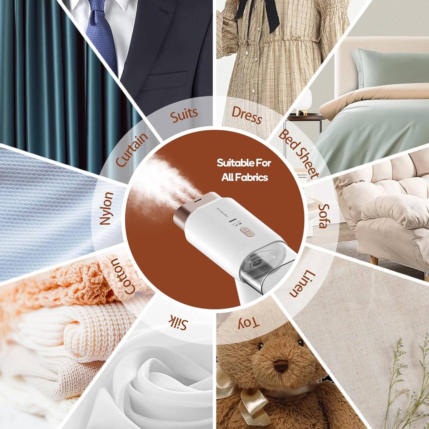 Suits  
Dress  
Curtain  
Bed Sheet  
Sofa  
Suitable For All Fabrics  
Nylon  
Cotton  
Silk  
Linen  
Toy