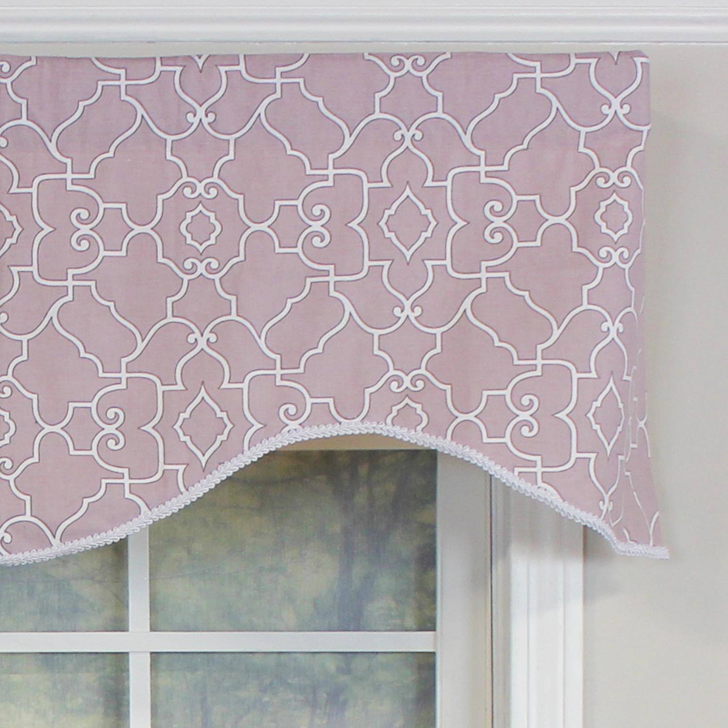 Left. RLF Home - RLF Home Haven Trimmed Cornice 100% Cotton with Fully Lined 3" Rod Pocket Valnance for Windows 50" x 17" Quartz - Quartz.