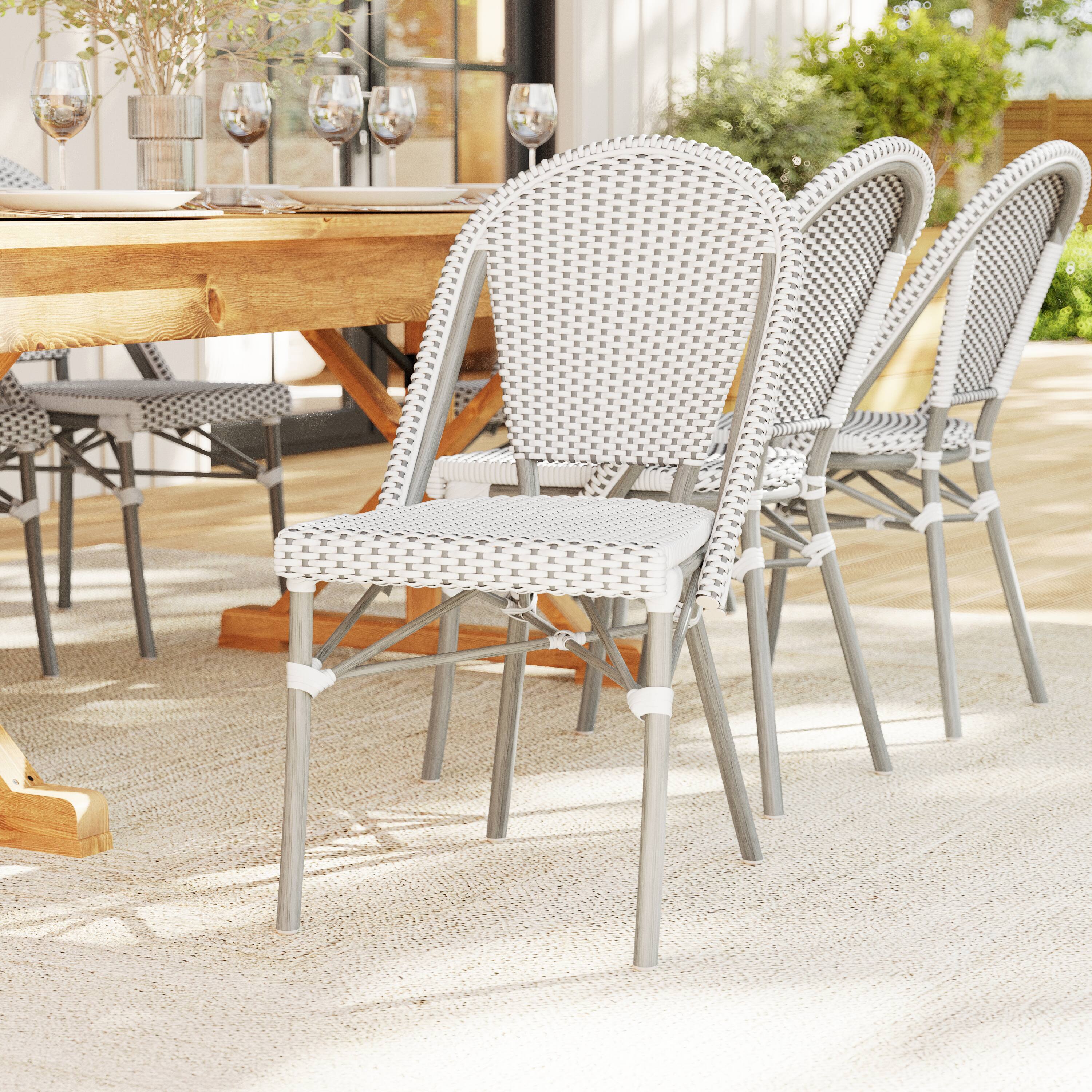 Alt View 4. Martha Stewart - Lily Pond 2PK All-Weather Stackable Patio Bistro Dining Chairs - Gray & White/Gray Frame.