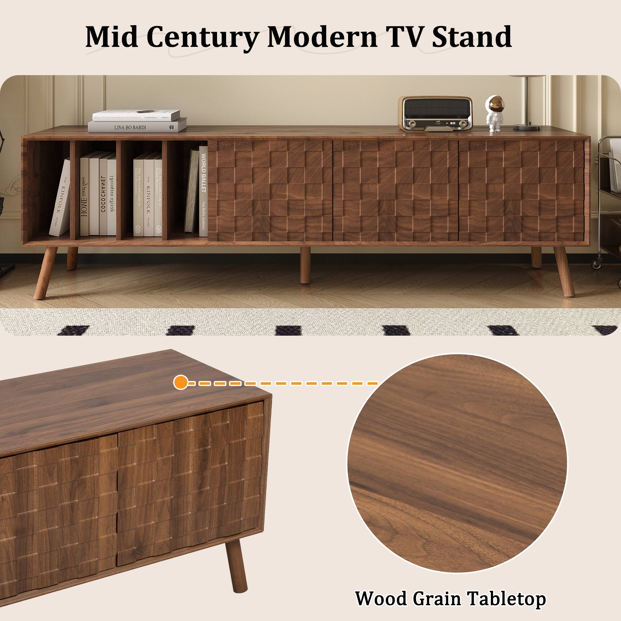 Mid Century Modern TV Stand LIMA DO BARGI - KINFOLE | EOME COCOCHWE COLO egt | KINFOLK | WORLD BALLET - Wood Grain Tabletop