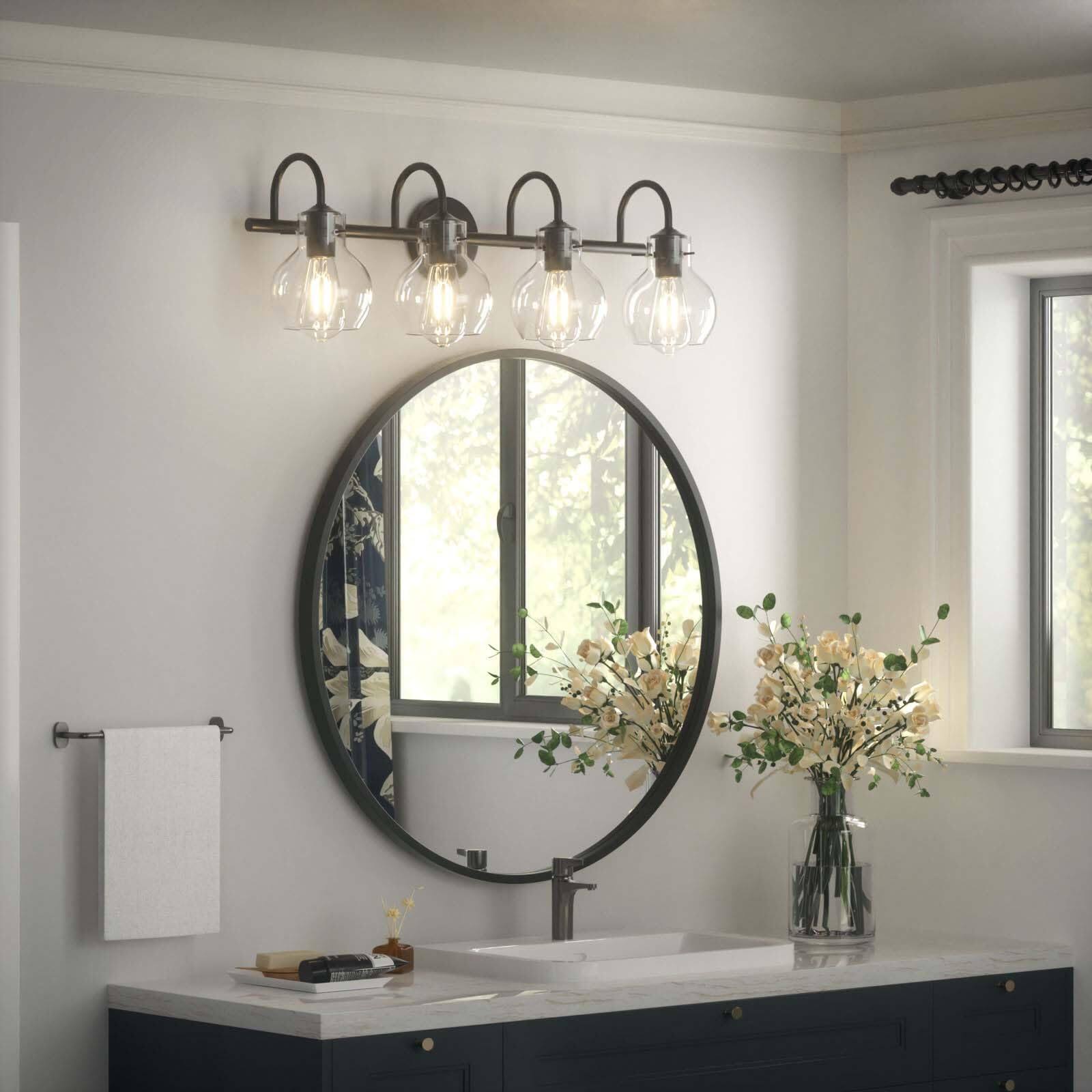 Left. PAIHOME - Bathroom Vanity Lighting Fixtures, 24" Modern Vanity Lights Over Mirror with Globe Glass Shade E26 Base Wall Sconce - Black.