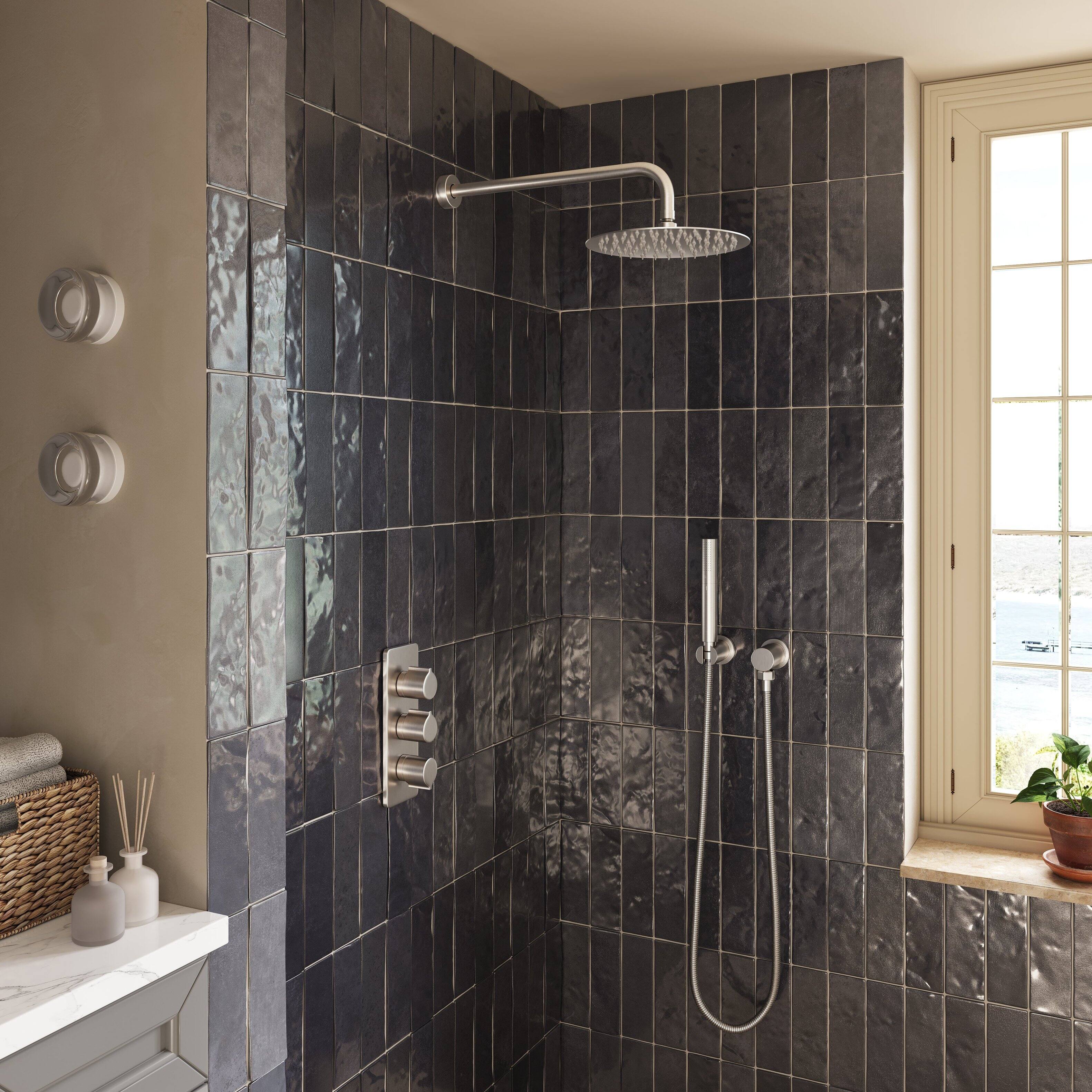 Alt View 2. Boyel Living - Round 1-Spray Pattern with 2.5 GPM 10 in. Wall Mount Ceiling Mount Fixed Shower Head Stainless Steel in Brushed Nickel-B - Brushed Nickel.