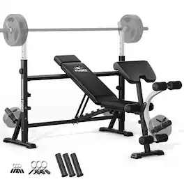 FLYBIRD - WB12 Olympic Adjustable Weight Bench, with Bench Press Rack, Leg Extension and Leg curl for Home Gym Workout - Black