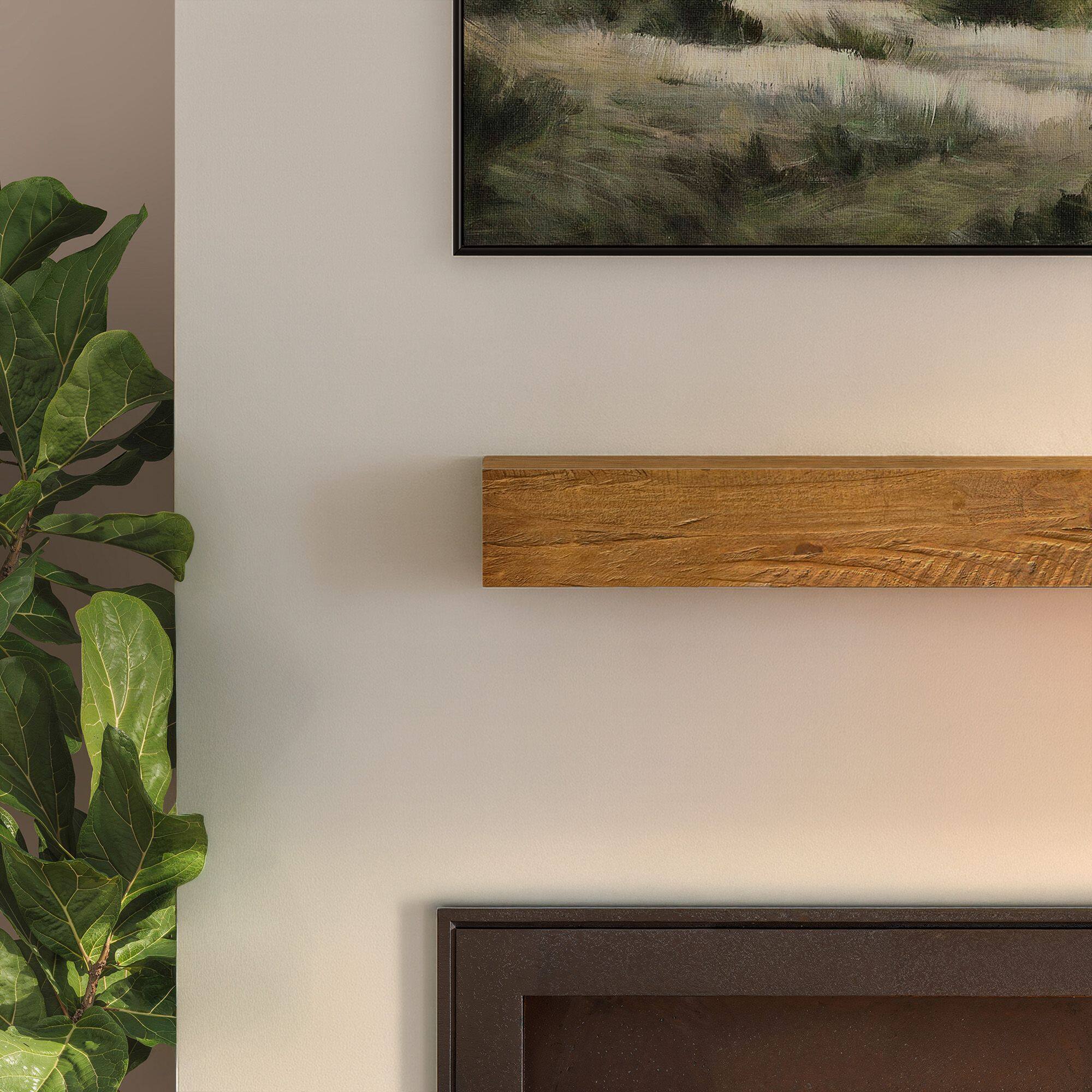 Alt View 4. Plank+Beam - Rustic Floating Shelf/Fire Beam (60in / 1524mm), Rustic Honey - Rustic Honey.