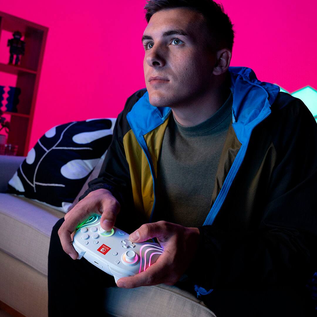 Alt View 28. PDP - Afterglow Wave Wireless RGB Gaming Controller for Nintendo Switch, Nintendo Switch 2 - Purple.