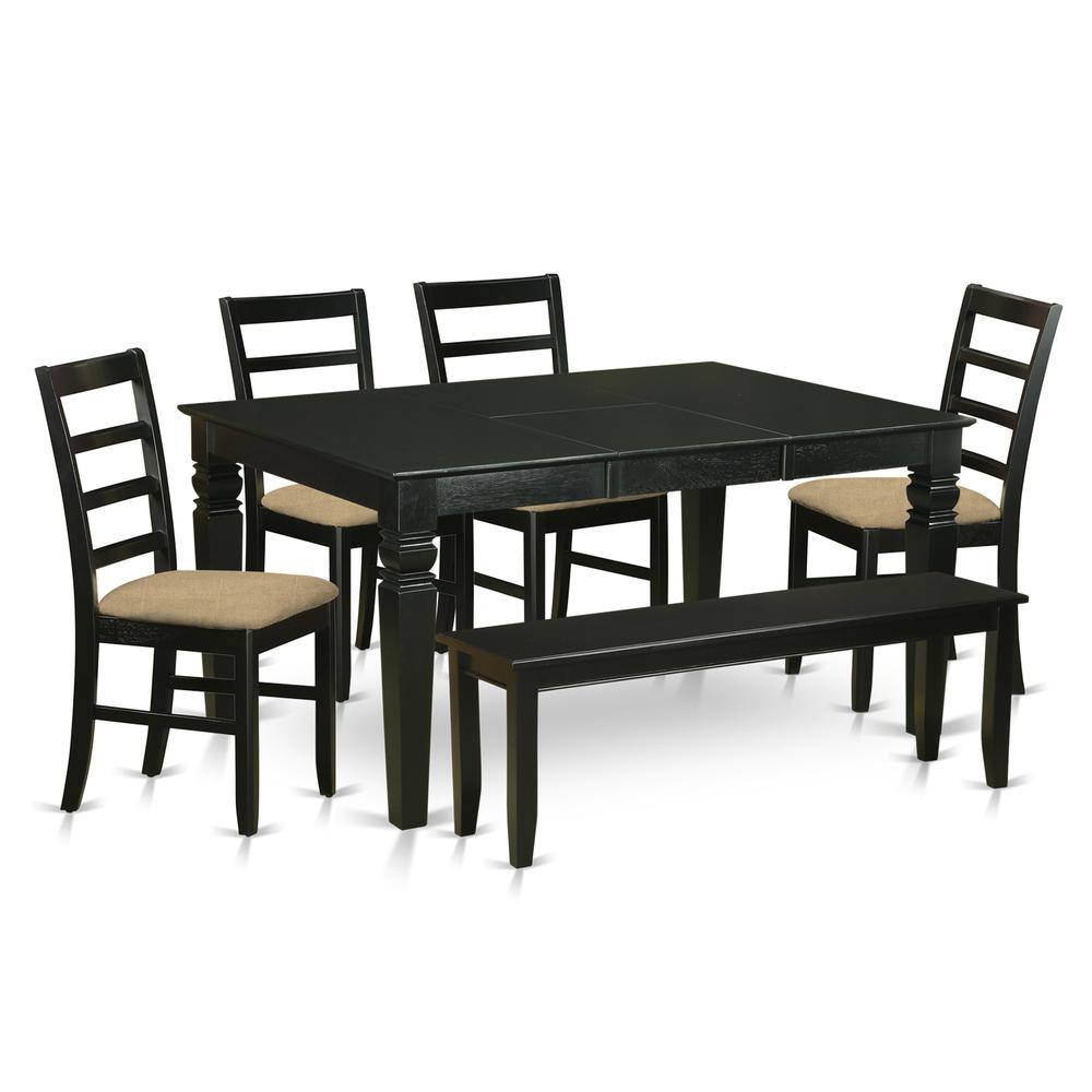 Back. East West Furniture - WEPF6D-BLK-C 6-Pc Kitchen nook Dining set - Small Kitchen Table and 4 Kitchen Chairs with Bench - Black.