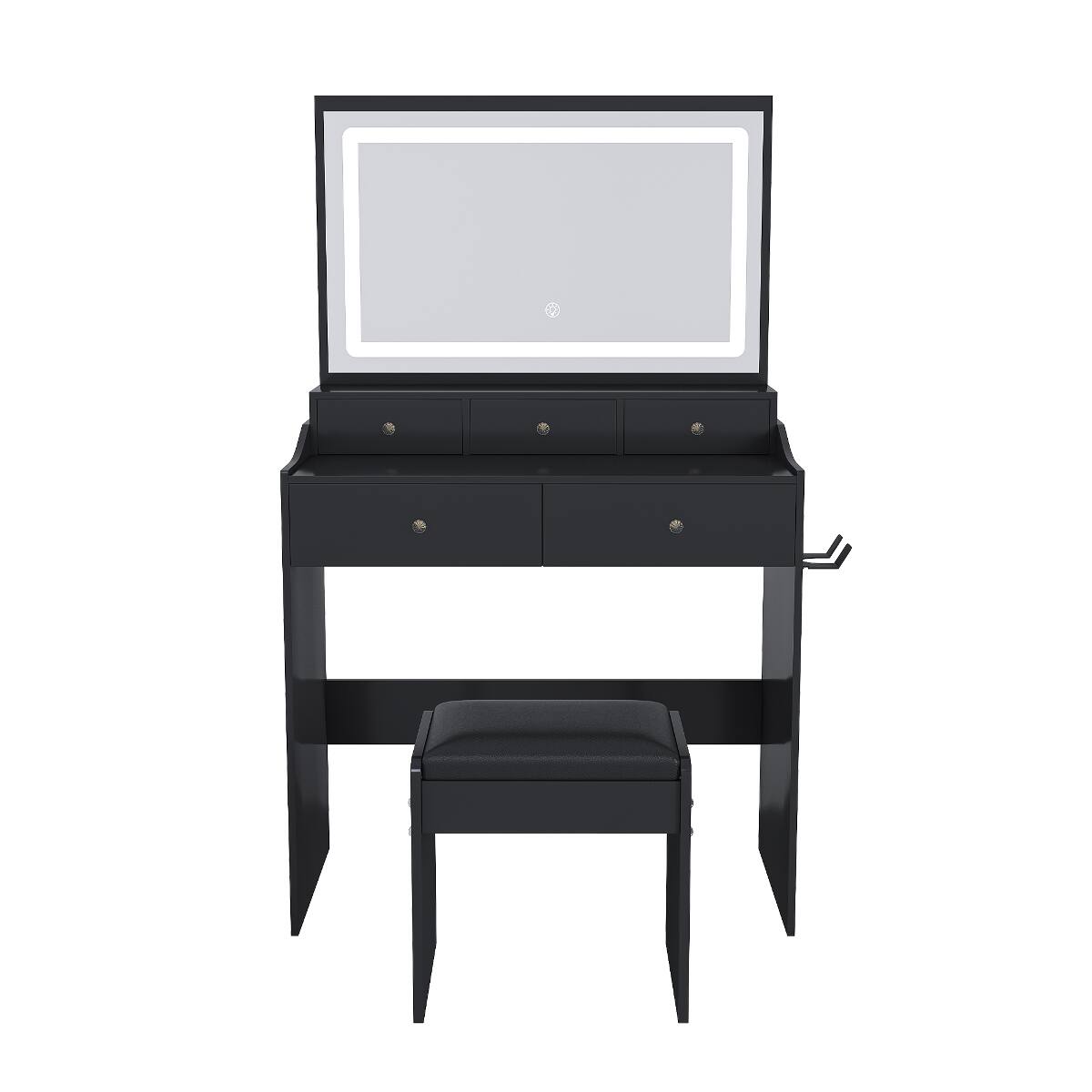 Alt View 4. Loheer - Loheer Large Mirror Makeup Vanity Desk with Power Outlet and Adjustable Lighting for Bedroom - Black.