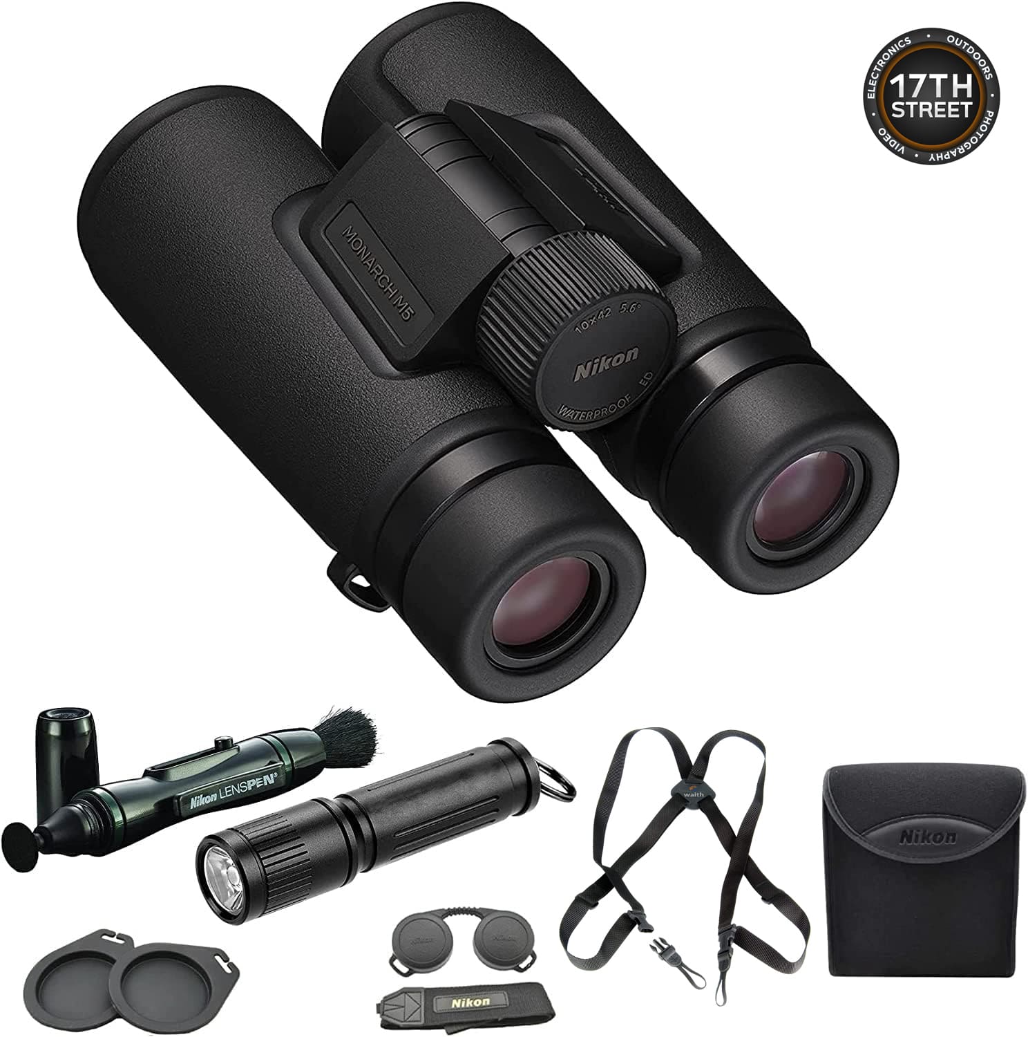 Nikon - 16768 Monarch M5 10x42 Binocular w/ Lens Pen, Vortex Harness & Flashlight - Black