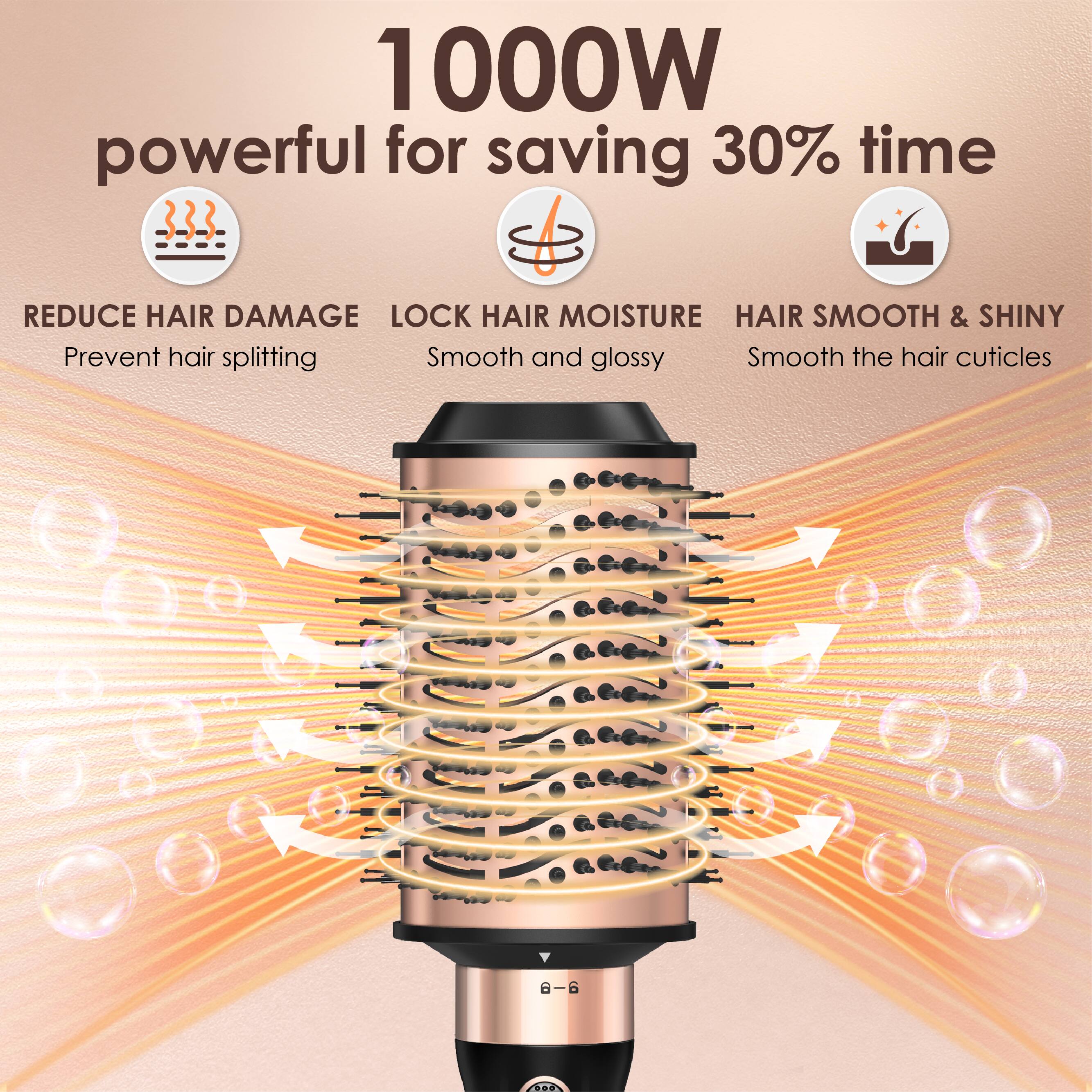 1000W powerful for saving 30% time

REDUCE HAIR DAMAGE
LOCK HAIR MOISTURE
HAIR SMOOTH & SHINY

Prevent hair splitting
Smooth and glossy
Smooth the hair cuticles