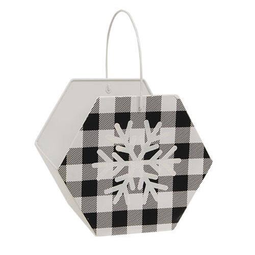 Front. BreeBe - *Black & White Buffalo Check Snowflake Hexagon Container - Black & White.