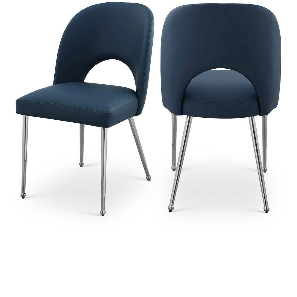 Front. Meridian Furniture - Logan Navy Vegan Leather Dining Chair, Set of 2 - Blue.