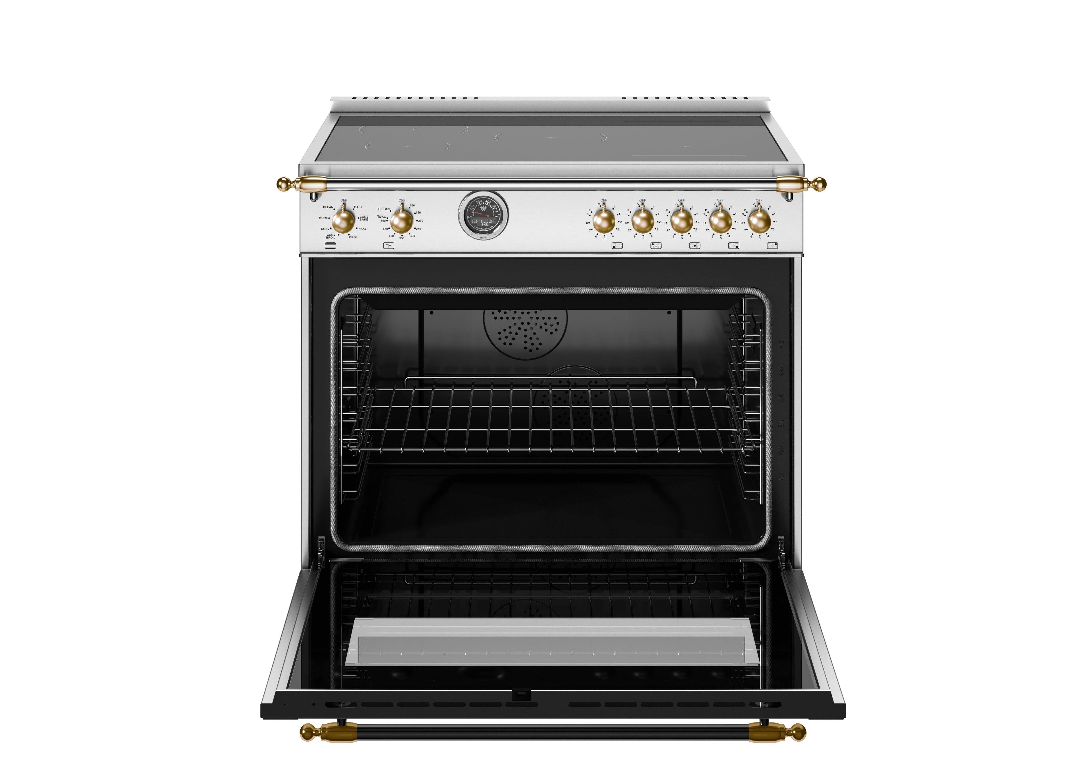 Left. Bertazzoni - 36" Heritage Series Induction Range - Stainless Steel/Gold - Stainless Steel.