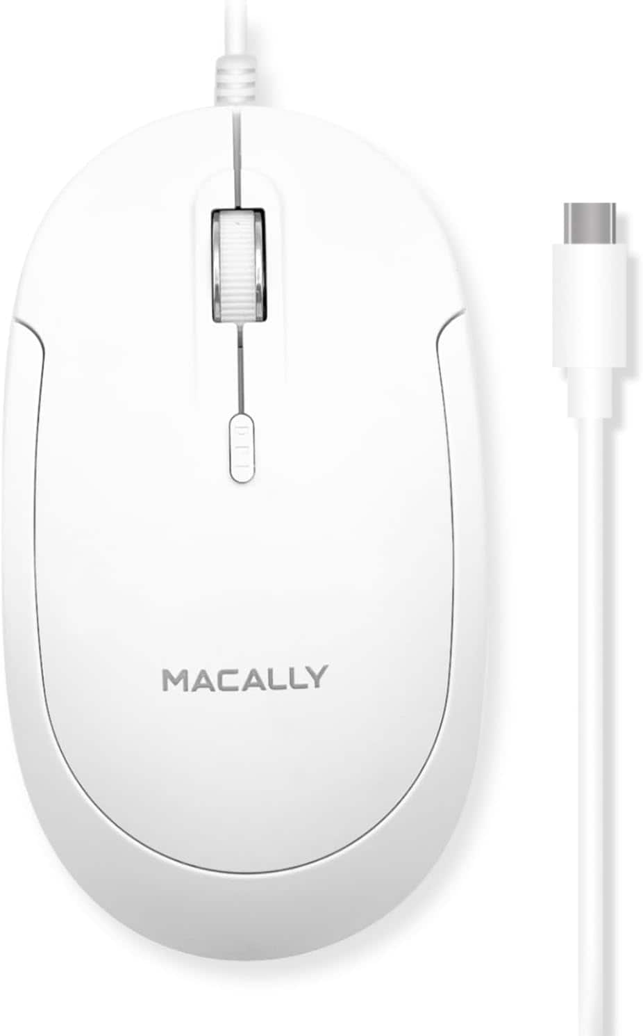 Front. Macally - Macally Wired USB C Mouse for Mac and PC - Slim, Quiet, and Reliable - Type C Mouse - White - All White.