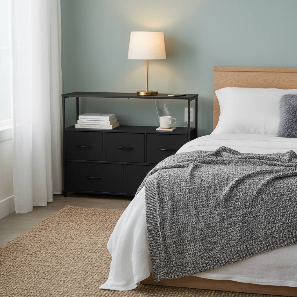 Alt View 4. AOITUN - 5-Drawer Fabric Dresser, 39.4" Narrow TV Stand for 43 Inch TV, Tall Storage Chest for Small Bedroom - Black.