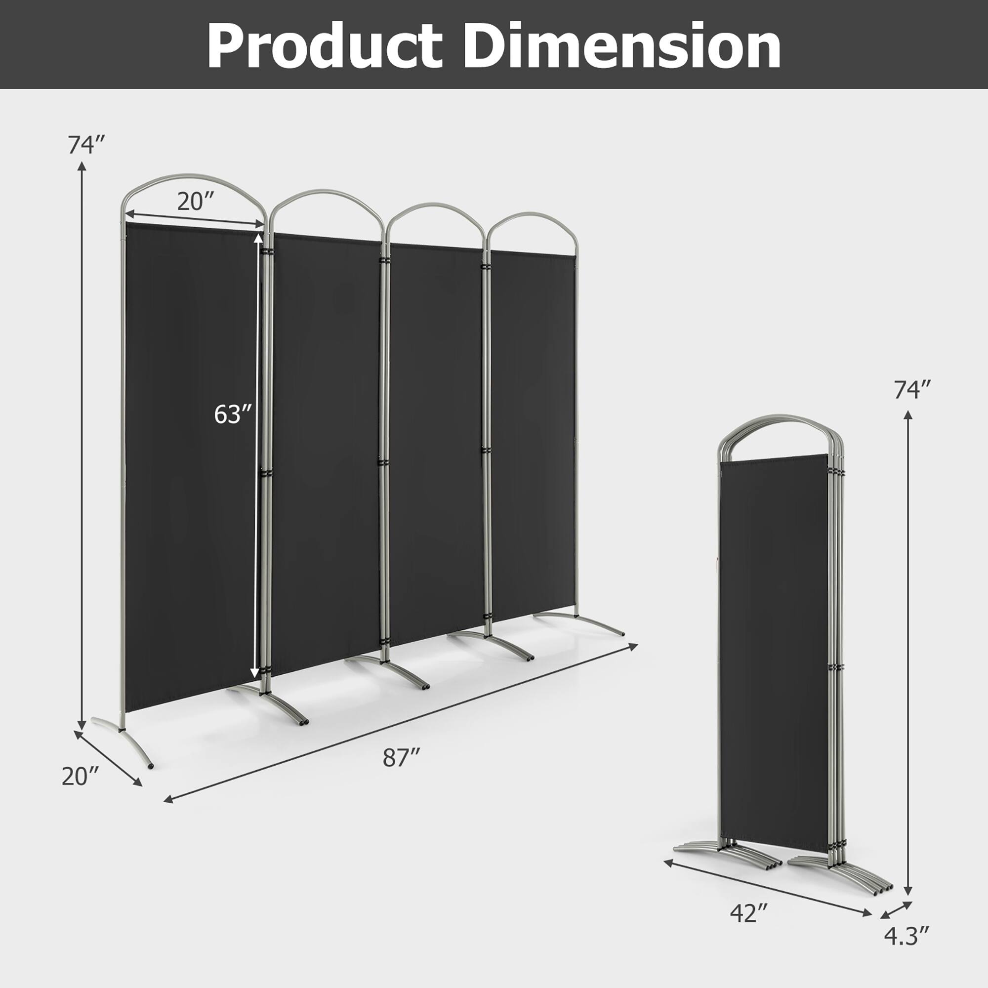 Product Dimension

74"
20"
63"
74"
20"
87"
42"
4.3"