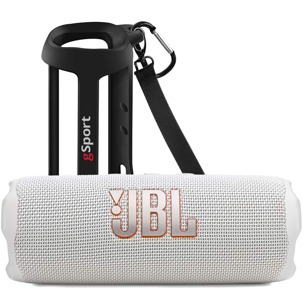 JBL - FLIP 7 Waterproof Portable Speaker Bundle with gSport Silicone Sleeve - White