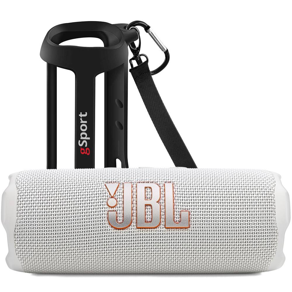 JBL - FLIP 7 Waterproof Portable Speaker Bundle with gSport Silicone Sleeve - White