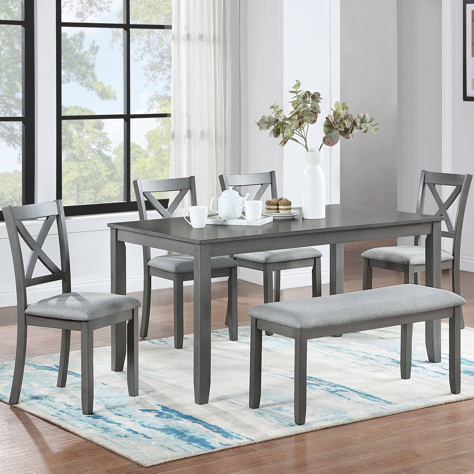 Alt View 1. Boyel Living - 5-Piece Rectangular Dining Table Set with Bench Seats 6 - Gray.