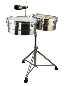 Tycoon Percussion - 14" & 15" Timbales, 6.5" Deep Stainless Steel Shells, Includes Height-Adjustable Tilting Stand