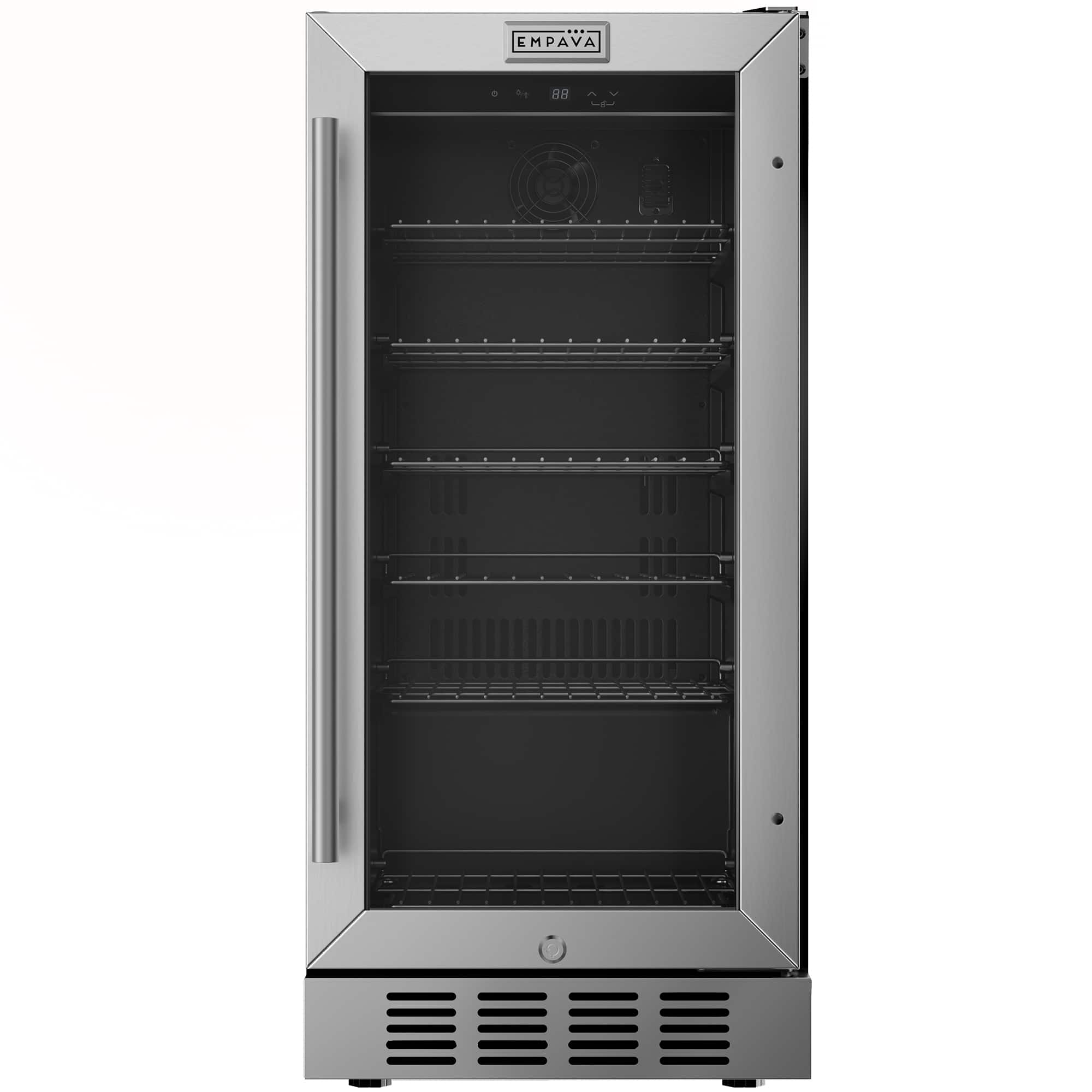 Empava - 15 in. 80 Can Built-In Beverage Cooler Fridge w/ Precision Temp Controls, Adjustable Shelves - Black