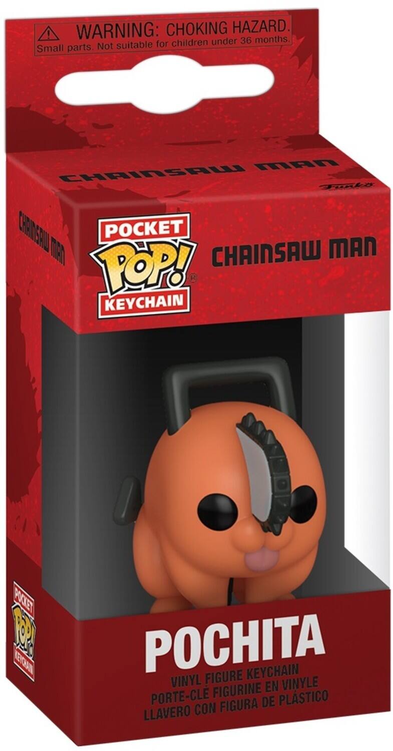 WARNING: CHOKING HAZARD. Small parts: Not suitable for children under 36 months. POCKET POP! CHAINSAW MAN KEYCHAIN POCHITA VINYL FIGURE VINYLE FIGURINE EN PORTE-CLE FIGURA DE PLSTICO LLAVERO CON