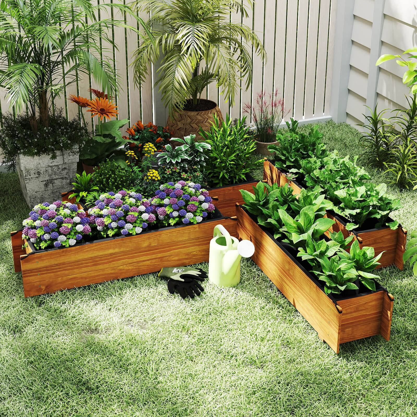 Alt View 3. Costway - Costway 2 PCS Wooden Raised Garden Bed with Drainage Holes, Liner for Vegetable Flower Herb - Natural.