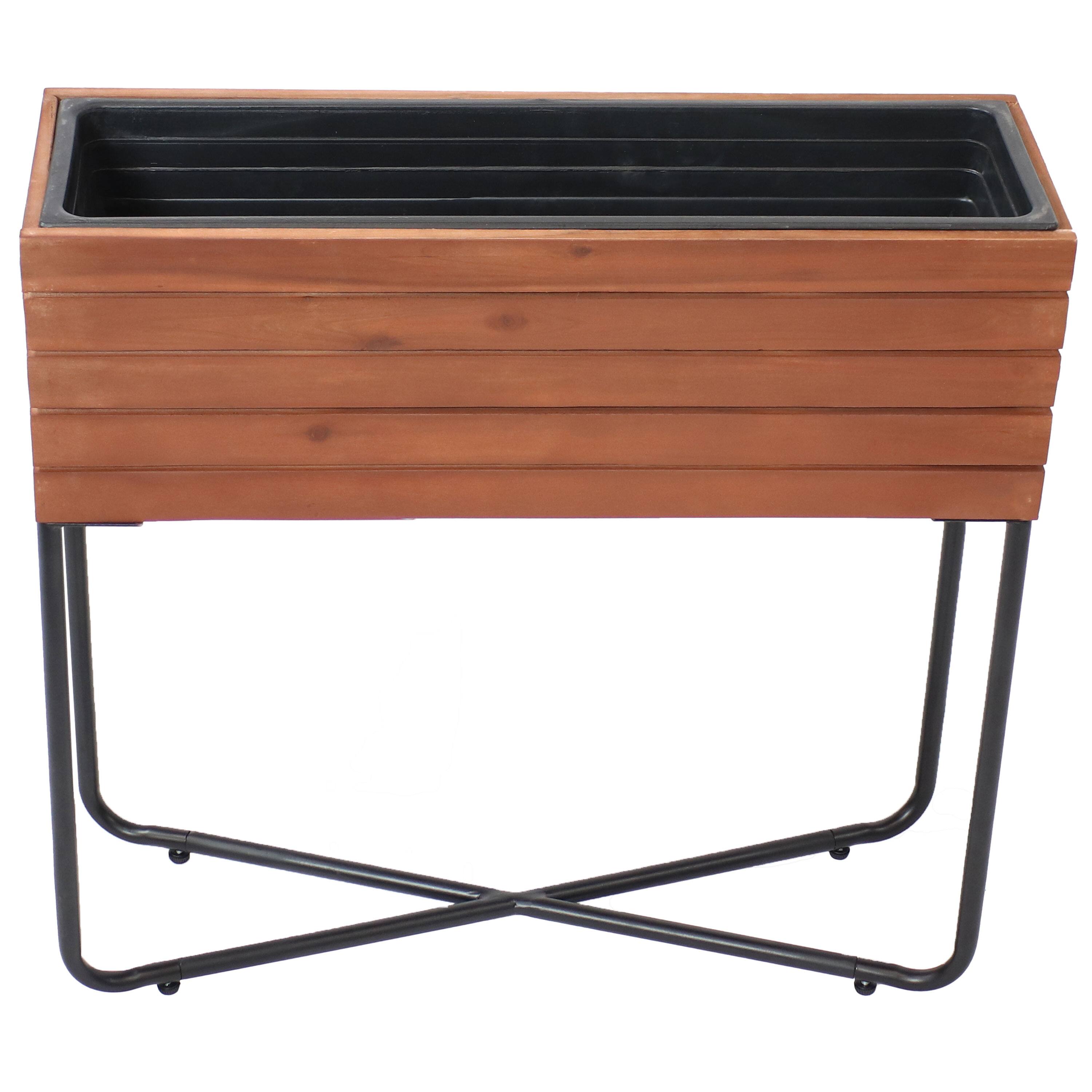 Alt View 5. Sunnydaze - Acacia Wood Slatted Planter Box with Oil-Stained Finish - Brown.