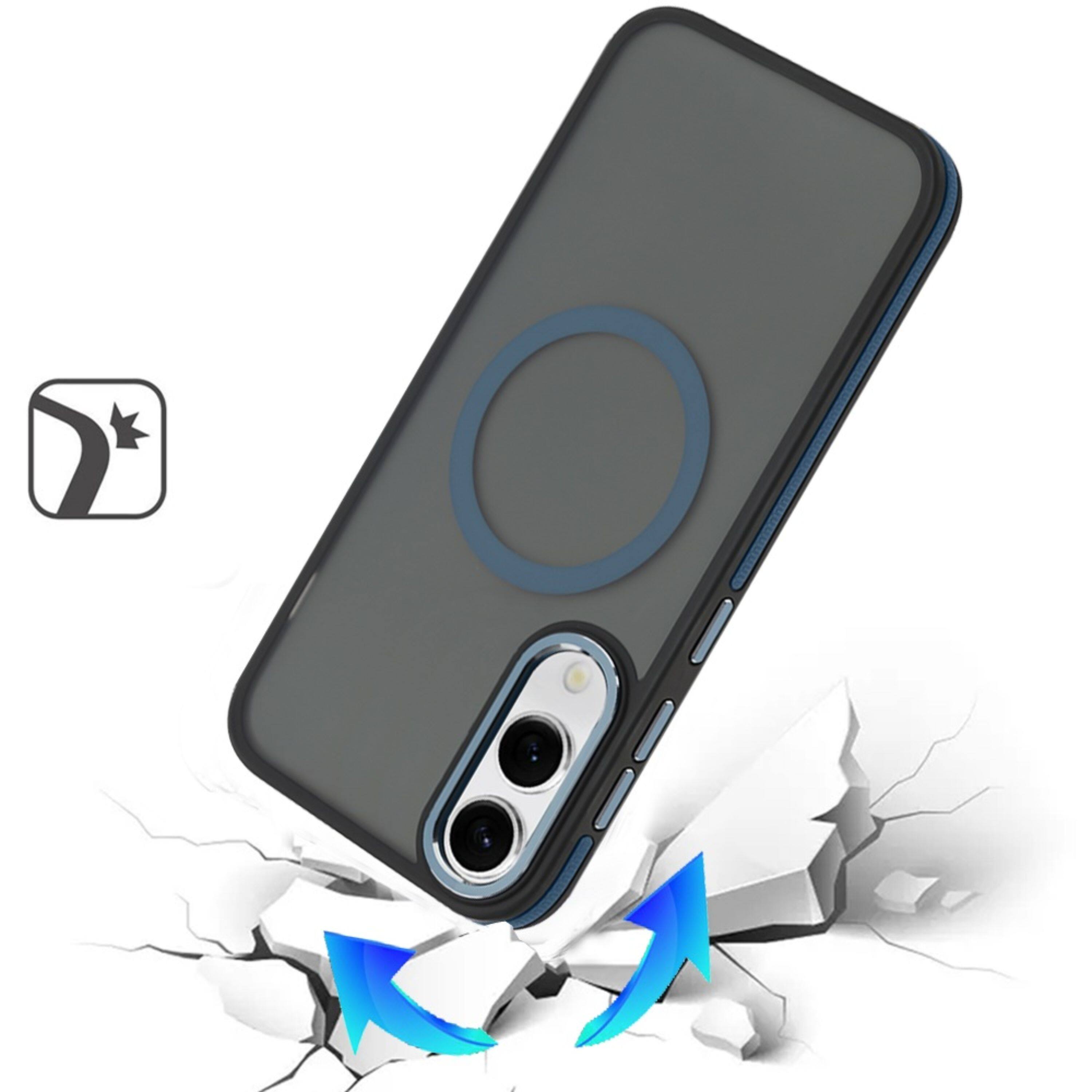 Angle. Kitcheniva - Magnetic Circle Soft Touch Cover Plus Tempered Glass For Samsung S25 Edge Blue - Black.