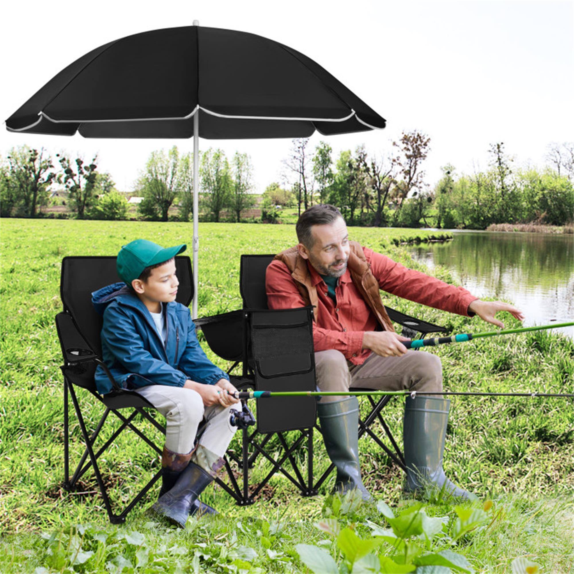 Alt View 2. Boyel Living - Black Portable Folding Picnic Double Chair With Umbrella 70.0-in x 59.0-in x 78.0-in 14.11-lb - Black.