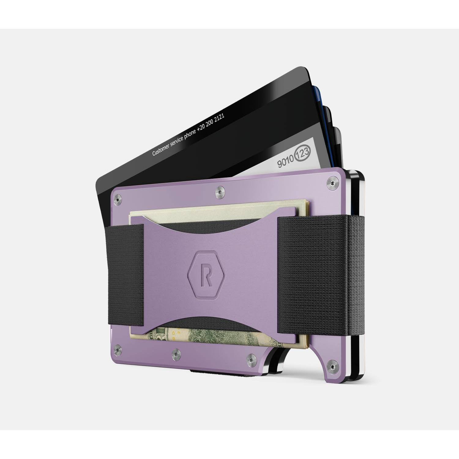 Left. Jadie Link - Minimalist Slim Wallet Women Rfid Blocking Front Pocket Credit Card Holder Metal Money Clip - Lavender (MAGSAFE)-Cash Strap.