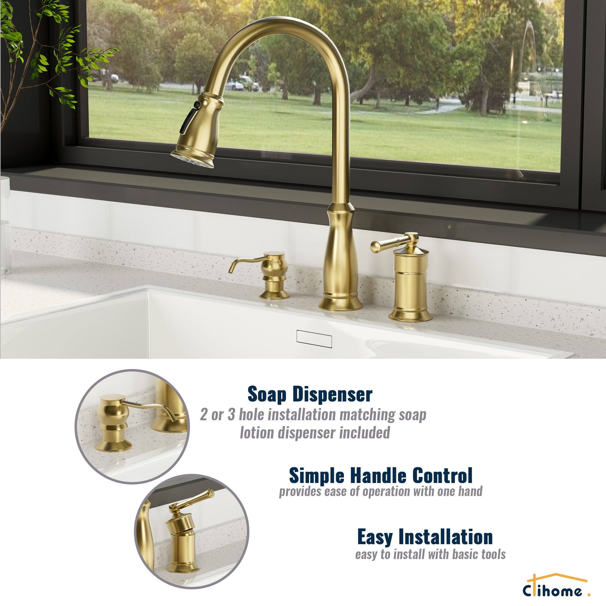 Soap Dispenser 2 or 3 hole installation matching soap lotion dispenser included

Simple Handle Control provides ease of operation with one hand

Easy Installation easy to install with basic tools

Cihome